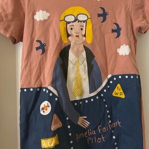 Amelia Earhart Pink and Blue Short Sleeve Tee Women XS